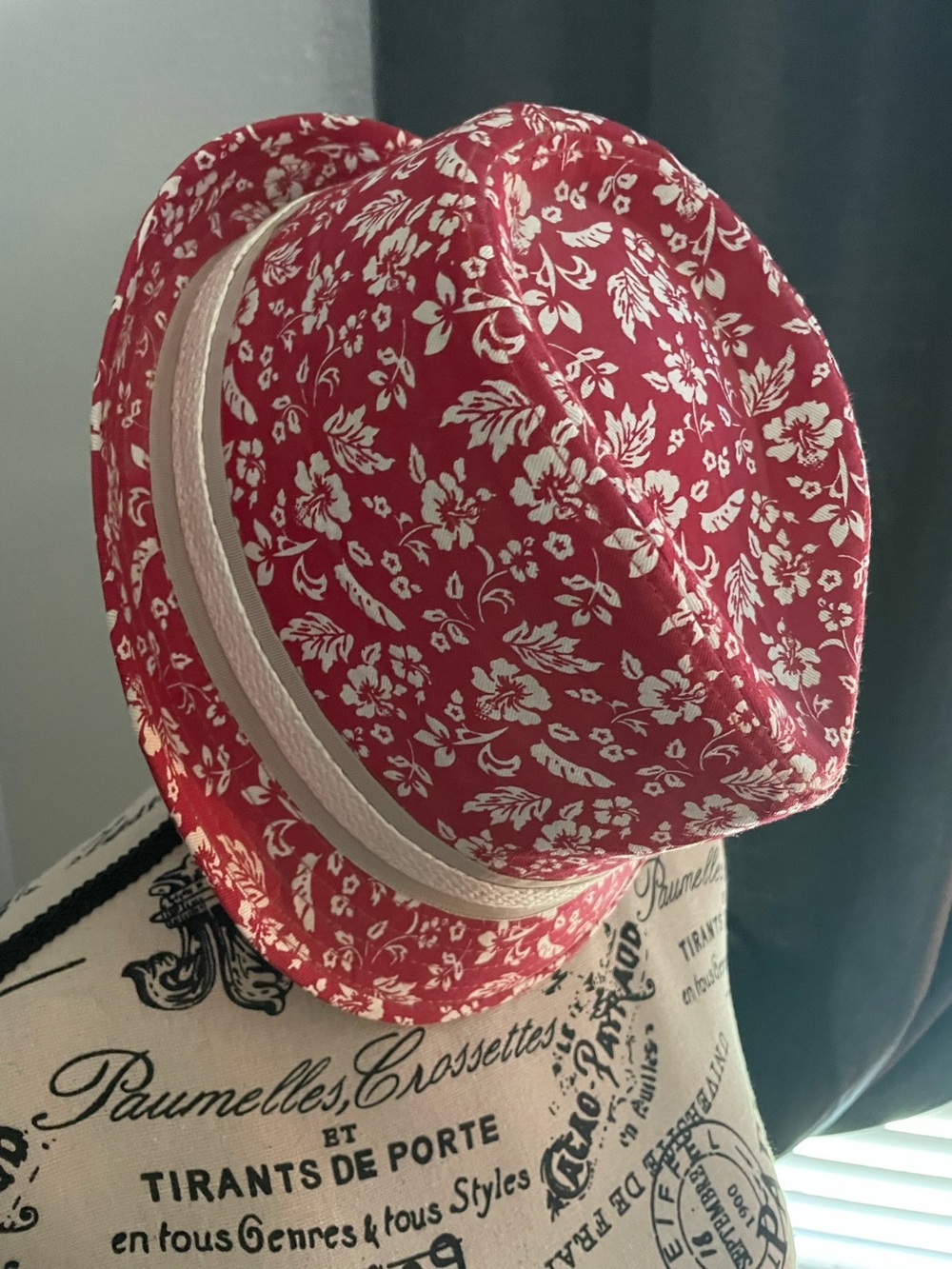Nick Graham Post-Prep Red & White Floral Hibiscus Hawaii Fedora Cap Hat L/XL